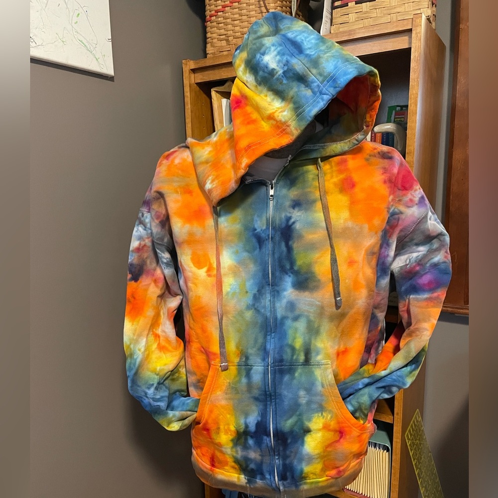 One of a kind unisex Tultex 2XL zip hoodie.  New Ice Tie Dyed.